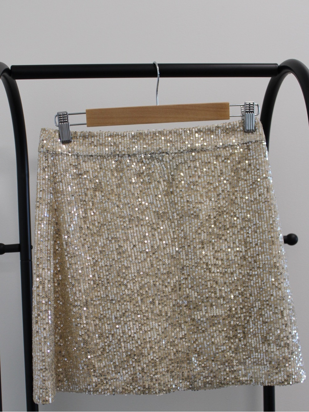 French Connection Gold Sequin Mini Skirt